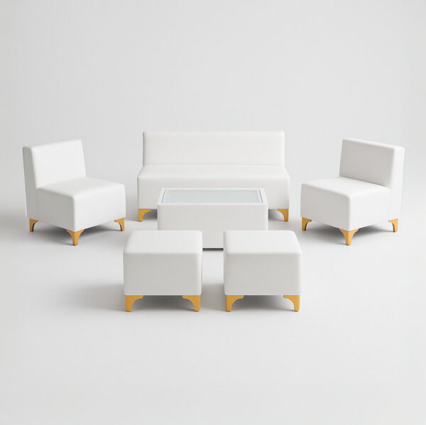 Gold-Tipped White Lounge – 6 Seats