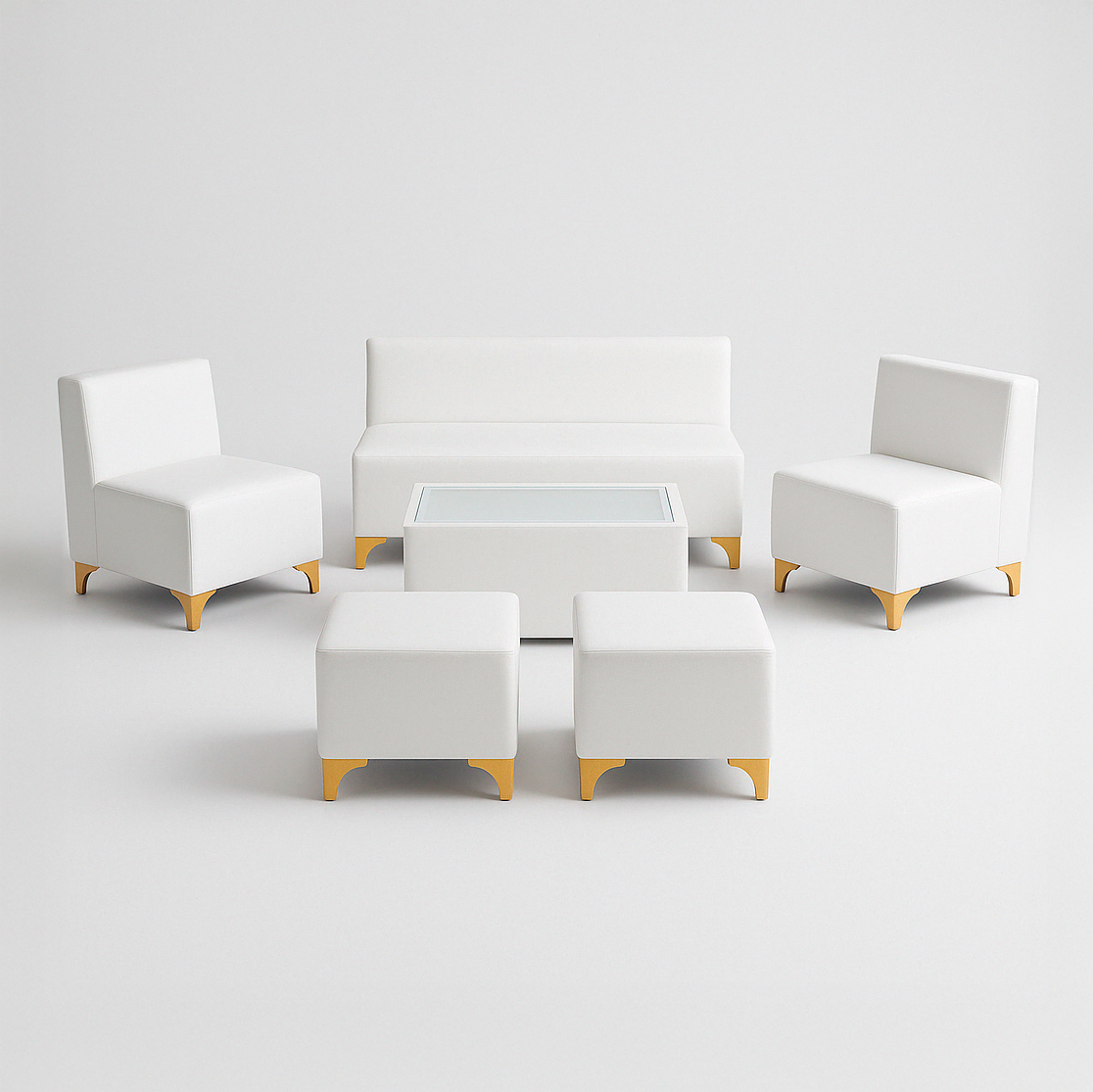 Gold-Tipped White Lounge – 6 Seats — Lounge Event L | Premium Furniture ...