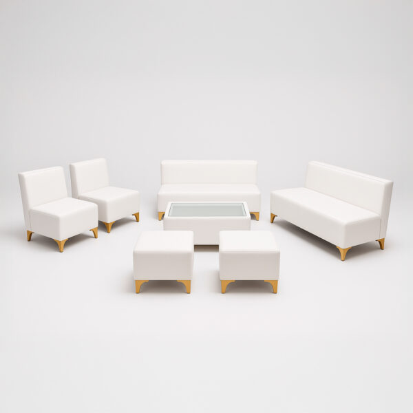 Gold-Tipped White Lounge – 8 Seats