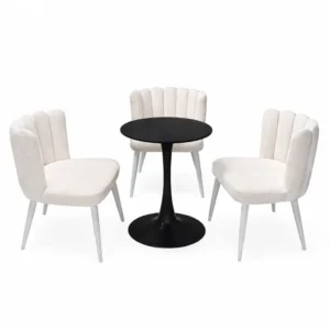 DINING SET WHITE CHAIRS – BLACK TABLE