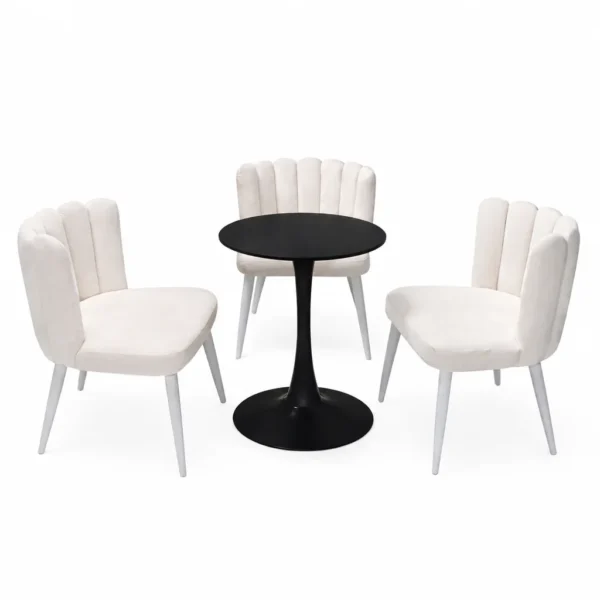 DINING SET WHITE CHAIRS – BLACK TABLE