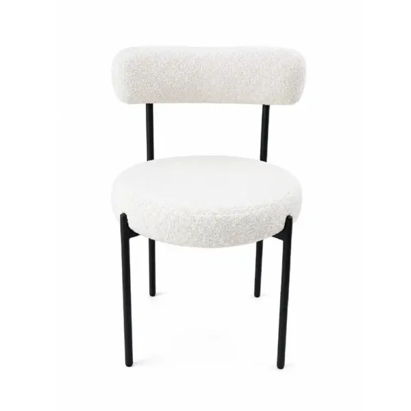 Moon Velvet Chair (Black Frame) – White